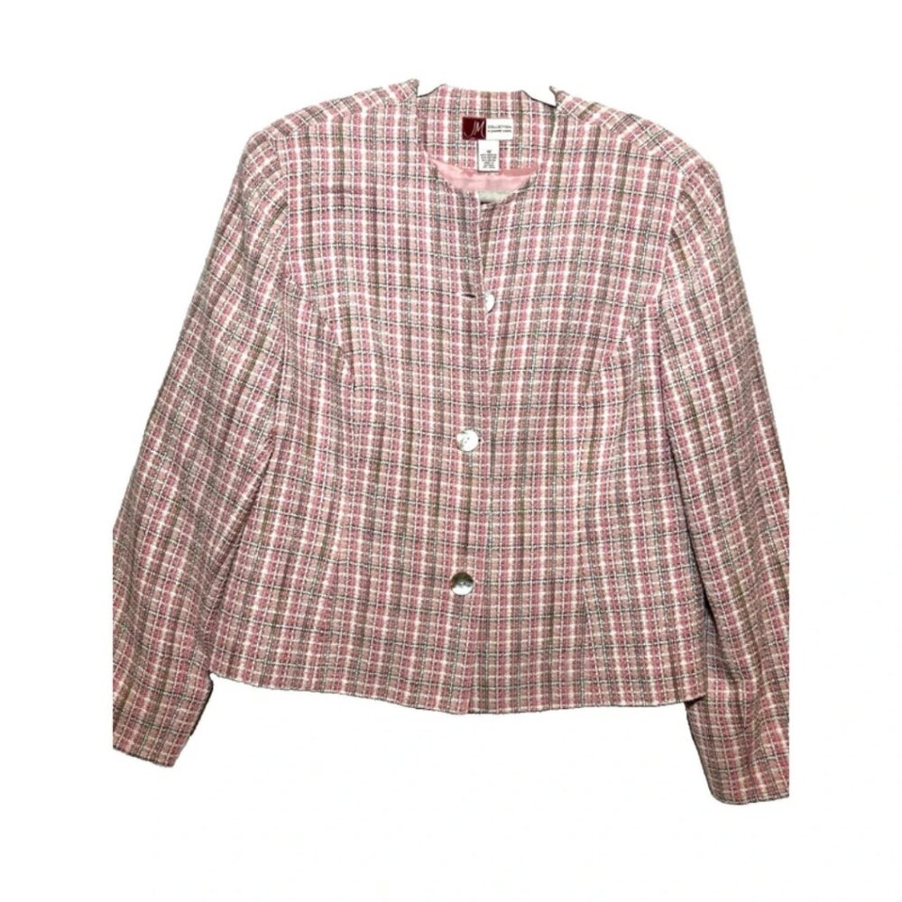 JM Collection Tweed Pink Womans Short Blazer jacket sz 18 Career Classy Barbie